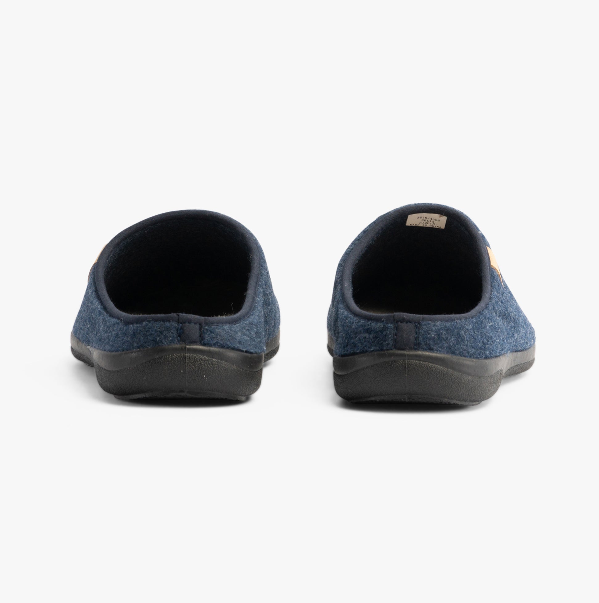 Padders FELIX Mens Mule Slippers Blue Felt back view showing soft textile upper and rubber sole.