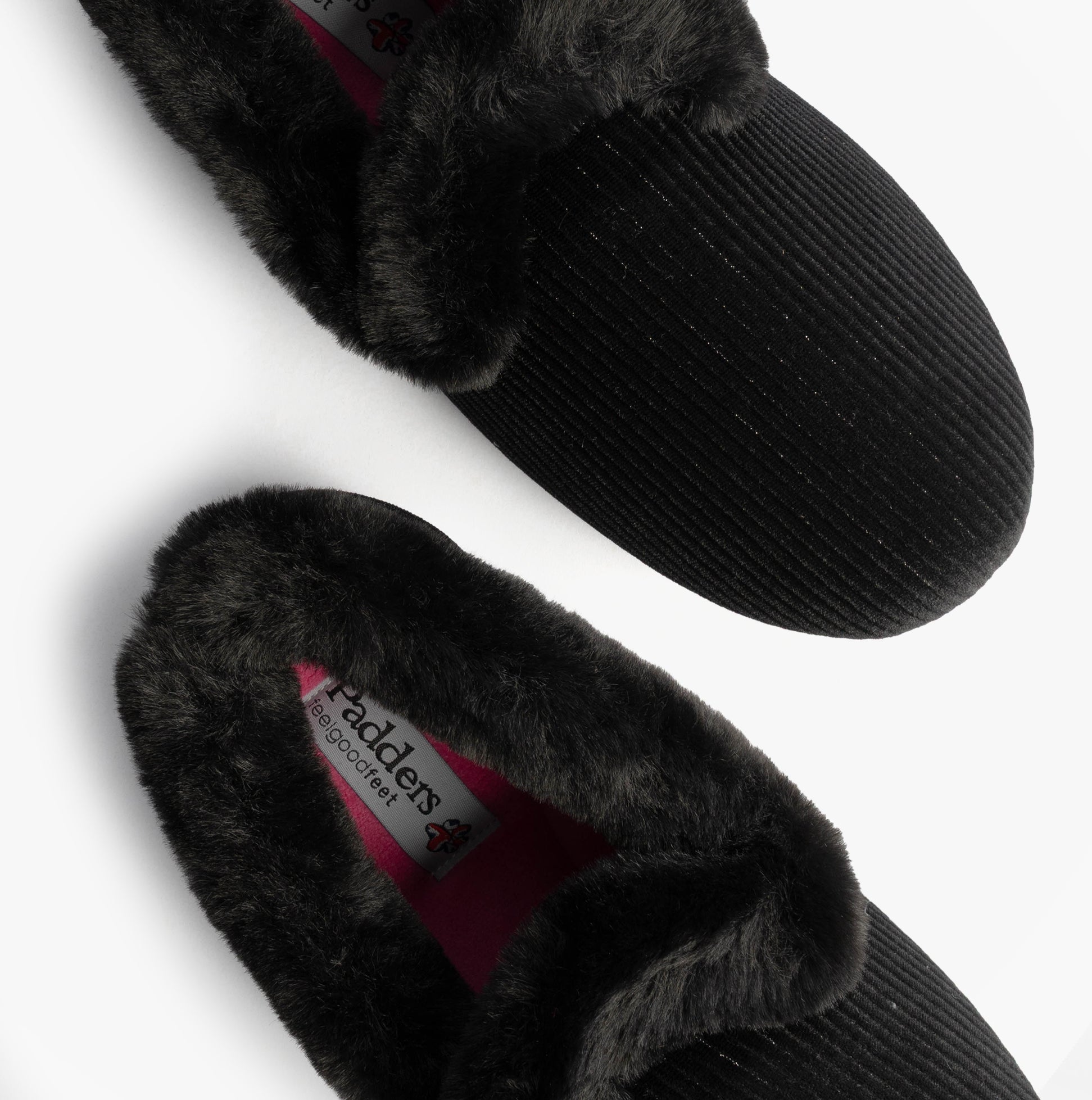 Padders CAMILLA Womens (2E Fit) Touch Fasten Slippers Black