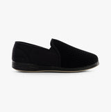 Padders ALBERT Mens (G Fit) Full Slippers Black Check side view showing textile upper and rubber sole.