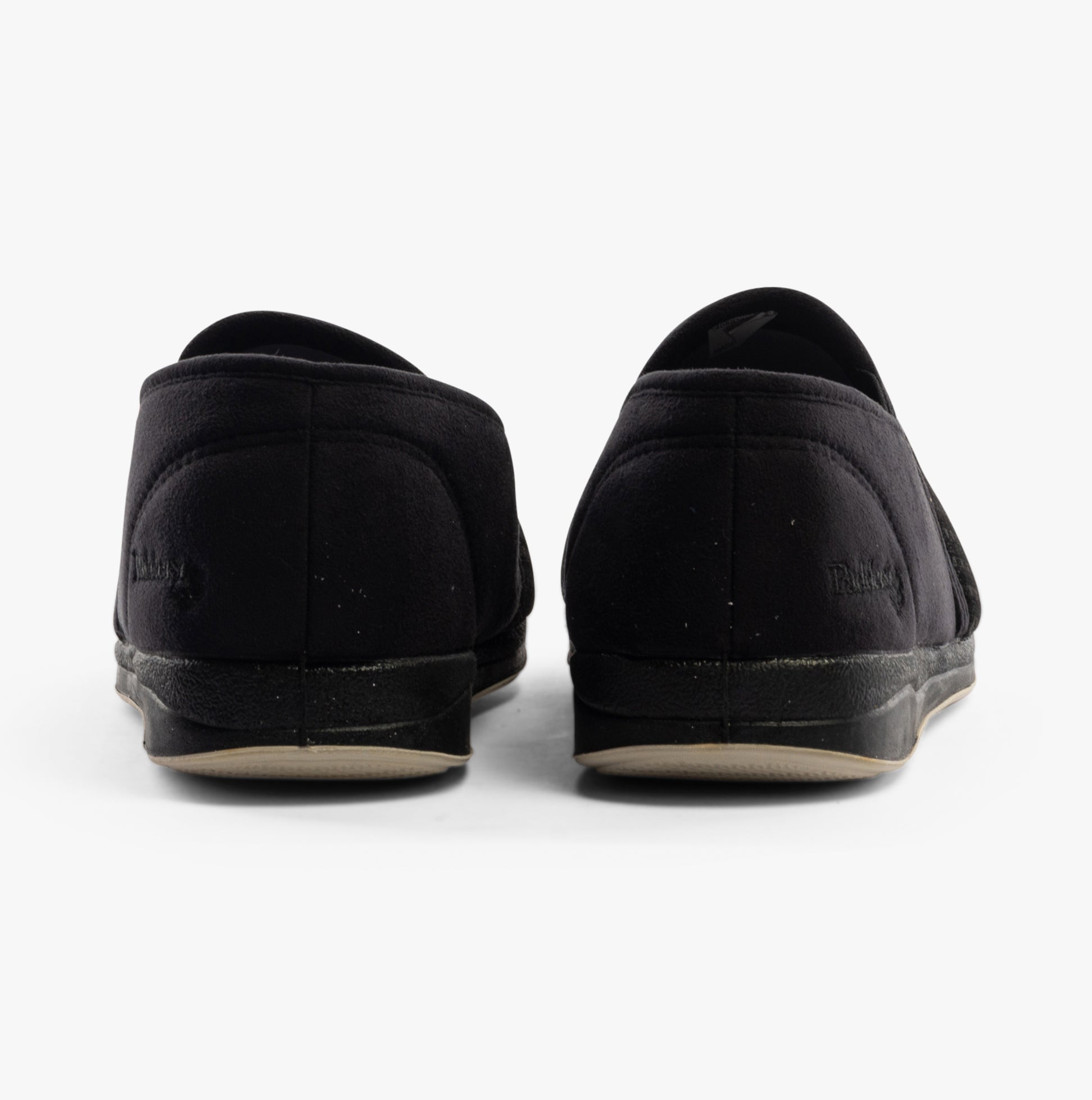 Padders ALBERT Mens (G Fit) Full Slippers Black Check rear view showing the low top and round toe design.