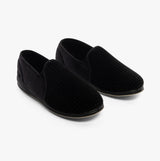 Padders ALBERT Mens (G Fit) Full Slippers Black Check side view showing black check pattern with slip-on design and round toe.