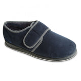 Padders HARRY (G Fit) Mens Slippers Navy side view showing adjustable strap and microsuede upper.