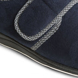 Padders HARRY (G Fit) Mens Slippers Navy close-up view showing microsuede upper and adjustable strap detail.