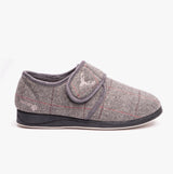 Padders CHARLES Mens (G Fit) Slippers Grey Combi side view showing touch fasten and textile upper.