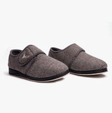 Padders CHARLES Mens (G Fit) Slippers Grey Combi side view showing textile upper and rubber sole