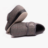 Padders CHARLES Mens (G Fit) Slippers Grey Combi side view showing textile upper and rubber sole.