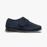 Padders CHARLES Mens (G Fit) Slippers Navy side view showing soft textile upper and touch fasten closure.