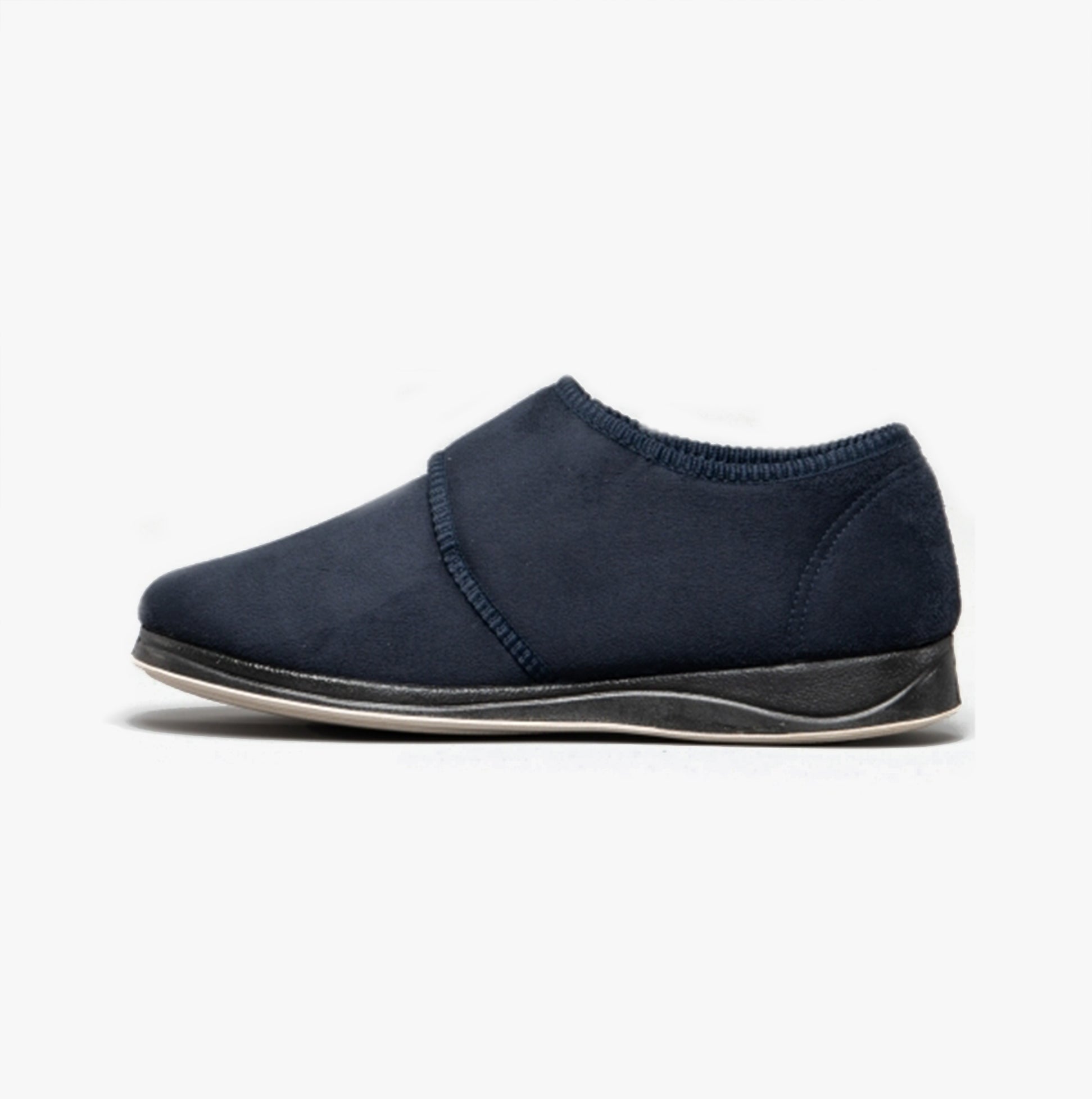 Padders CHARLES Mens (G Fit) Slippers Navy side view showcasing textile upper and rubber sole