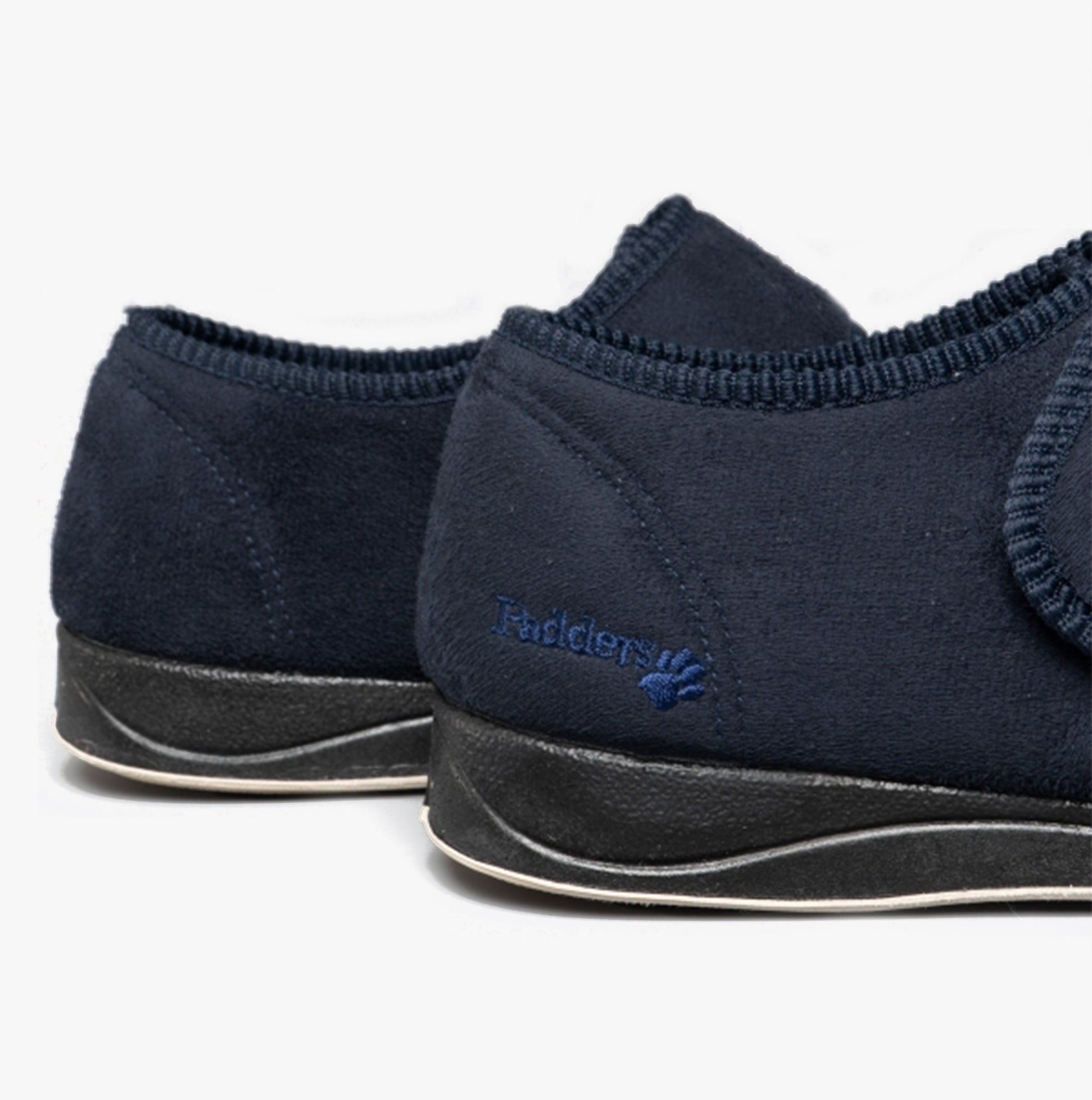 Padders CHARLES Mens (G Fit) Slippers Navy rear view showing soft textile upper and rubber sole.
