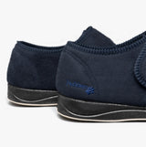 Padders CHARLES Mens (G Fit) Slippers Navy rear view showing soft textile upper and rubber sole.