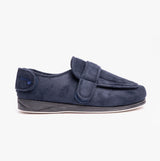 Padders WRAP Mens (G Fit) Easy Access Slippers Navy side view showing microsuede upper and touch fasten closure.