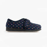 Padders CAMILLA Womens (2E Fit) Touch Fasten Polka Dot Slippers Navy/Multi