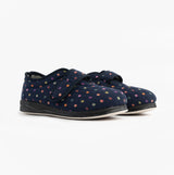 Padders CAMILLA Womens (2E Fit) Touch Fasten Polka Dot Slippers Navy/Multi