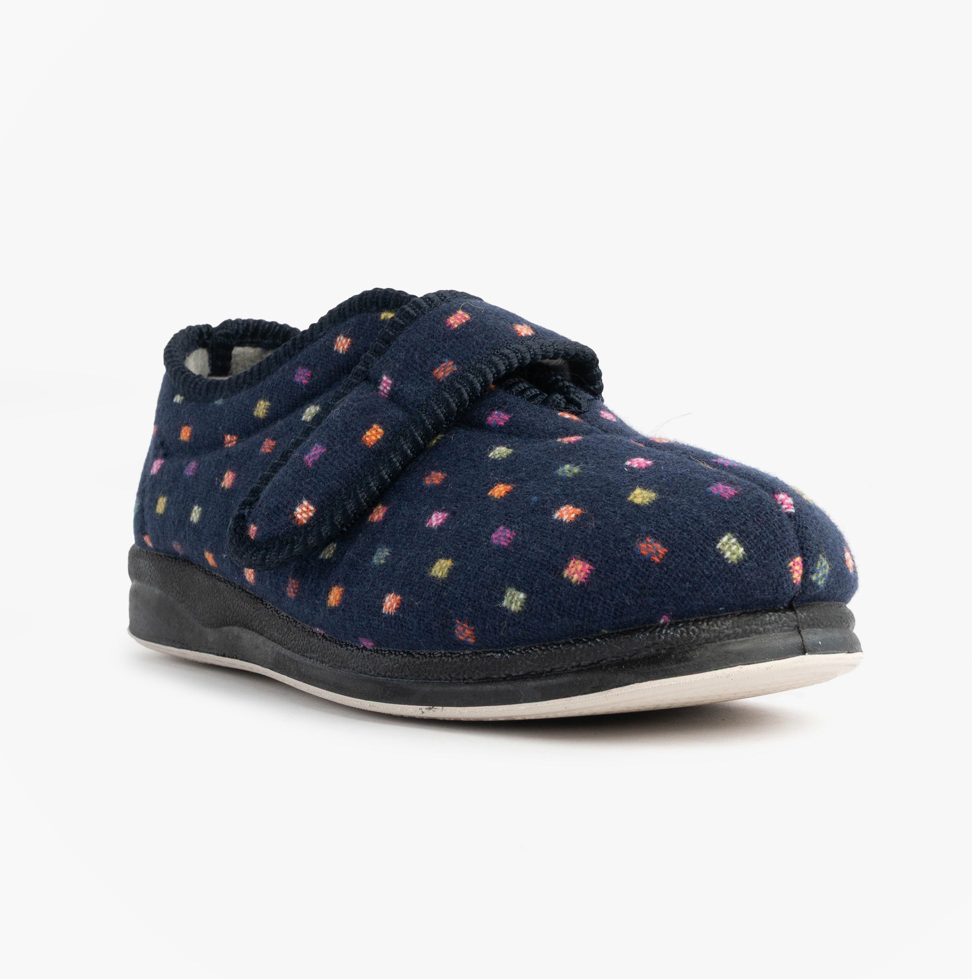 Padders CAMILLA Womens (2E Fit) Touch Fasten Polka Dot Slippers Navy/Multi