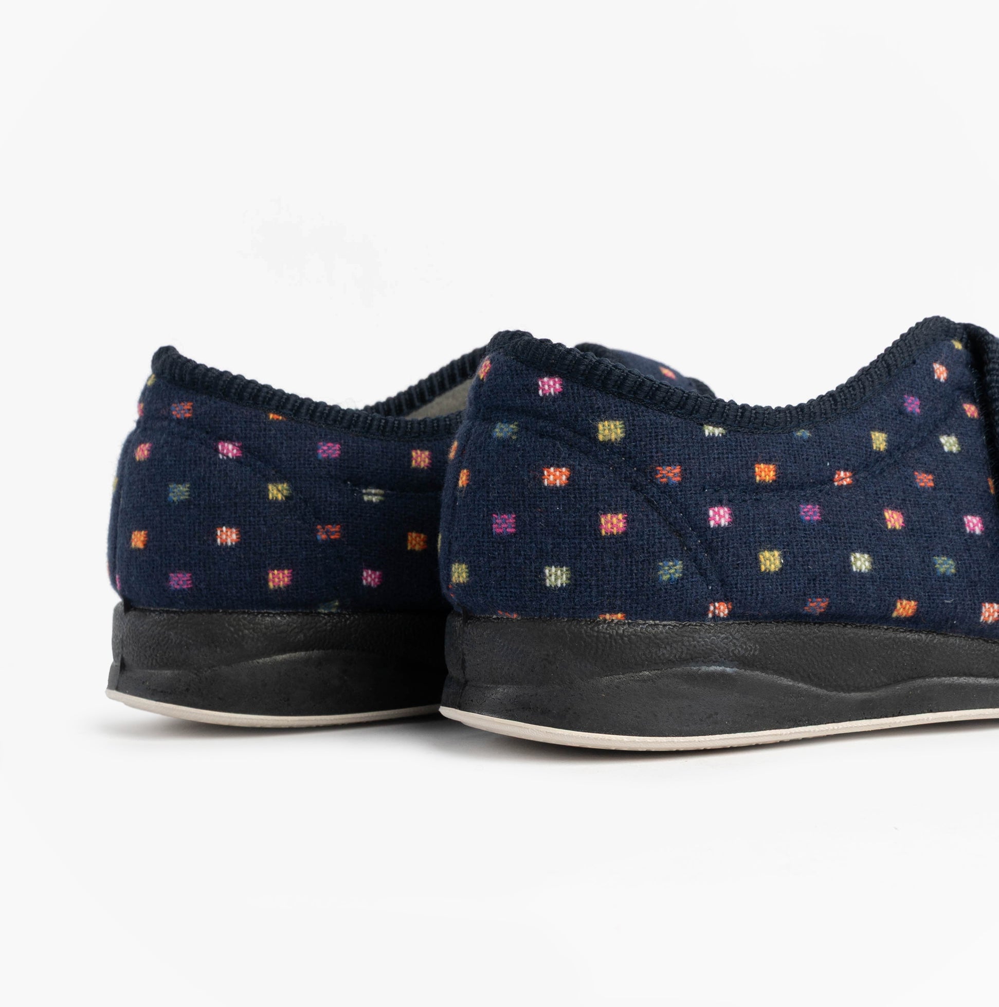 Padders CAMILLA Womens (2E Fit) Touch Fasten Polka Dot Slippers Navy/Multi