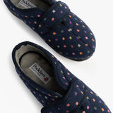 Padders CAMILLA Womens (2E Fit) Touch Fasten Polka Dot Slippers Navy/Multi