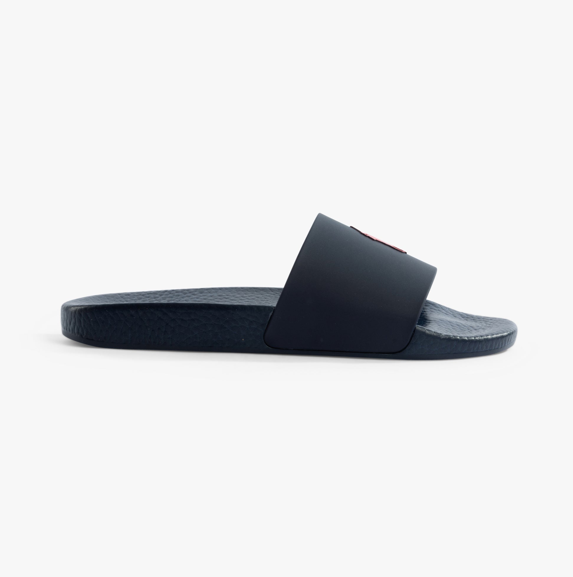 Polo Ralph Lauren POLO SLIDE Mens Sandals Navy/Red side view showing lightweight slip-on design and round toe shape.