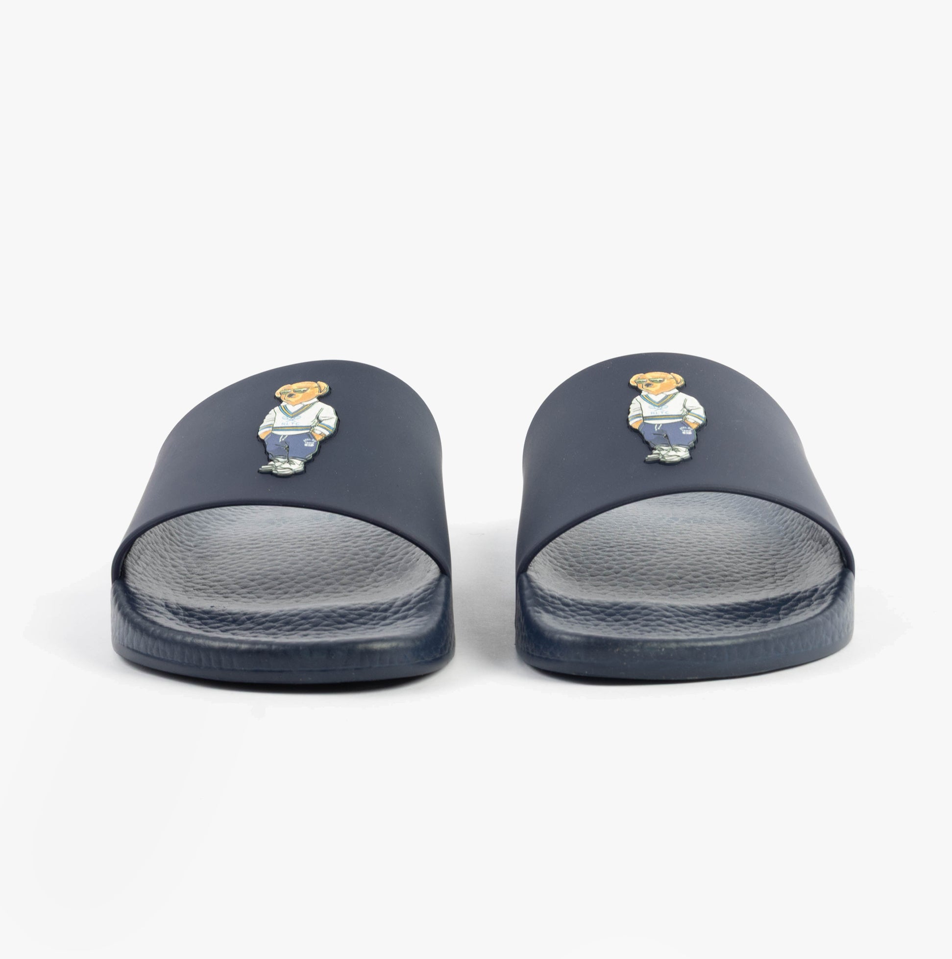 Polo Ralph Lauren POLO SLIDE Mens Sliders Heritage Bear Navy front view with bear logo detailing
