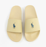 Polo Ralph Lauren POLO SLIDE Mens Sliders Coastal Beige top view showing lightweight slip-on design with logo.