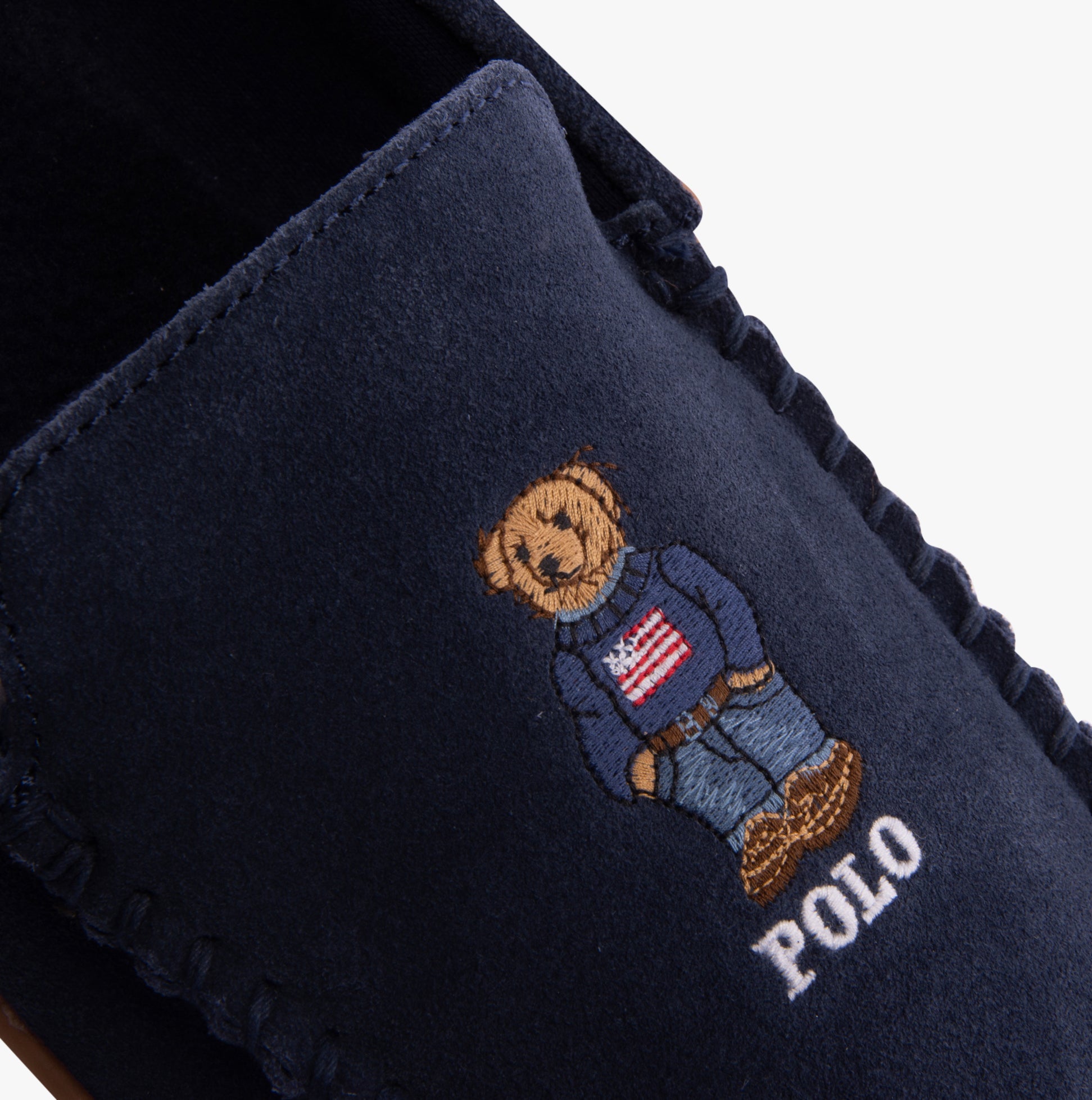 Polo Ralph Lauren BRENAN BEAR Mens Moccasin Slippers Navy Suede