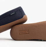 Polo Ralph Lauren BRENAN Mens Slippers Navy/Paper White side view showing the suede upper and rubber sole details.