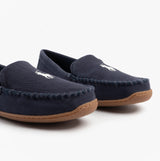 Polo Ralph Lauren BRENAN Mens Slippers Navy/Paper White side view showing suede upper and rubber sole.