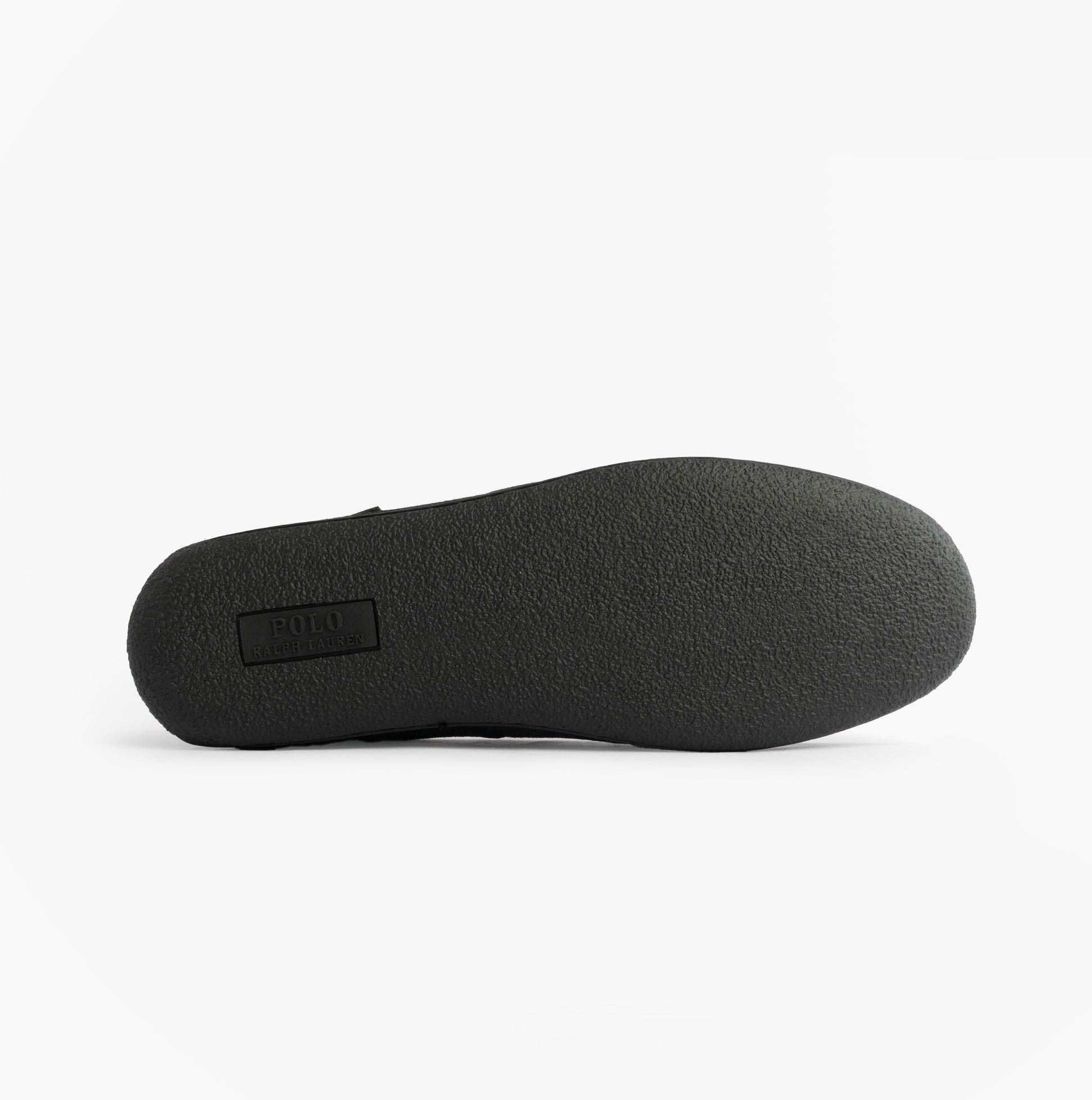 Polo Ralph Lauren BRENAN Logo Mens Dress Suede Slippers Black/Wine bottom view showing rubber sole for non-slip grip.