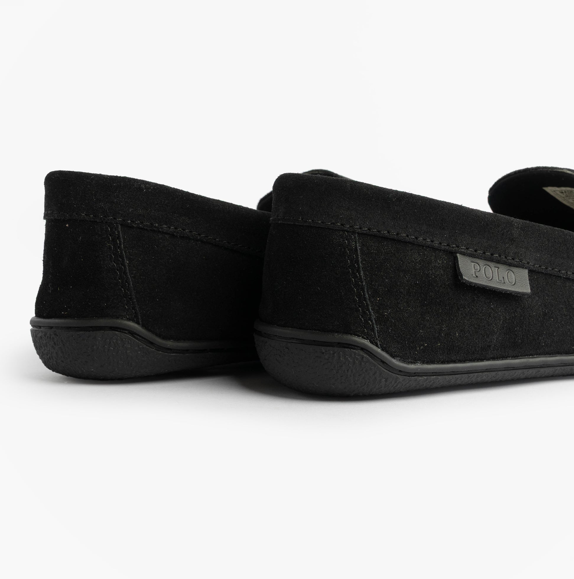 Polo Ralph Lauren BRENAN Logo Mens Dress Suede Slippers Black/Wine rear view showcasing suede material and logo detail.