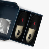 Polo Ralph Lauren BRENAN Logo Mens Dress Suede Slippers Black/Wine inside gift box view