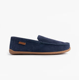 Polo Ralph Lauren BRENAN Logo Mens Dress Suede Slippers Navy side view showcasing the soft suede upper and comfortable design.