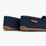 Polo Ralph Lauren BRENAN Logo Mens Dress Suede Slippers Navy side view showing soft suede material and rubber sole.