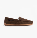 Polo Ralph Lauren BRENAN WOOL Mens Dress Shoe Slippers Brown/Cream side view showing soft wool upper and rubber sole.