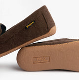 Polo Ralph Lauren BRENAN WOOL Mens Dress Shoe Slippers Brown/Cream side view showing upper and sole detail.