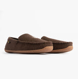 Polo Ralph Lauren BRENAN WOOL Mens Dress Shoe Slippers Brown/Cream side view showcasing the cozy moccasin design.