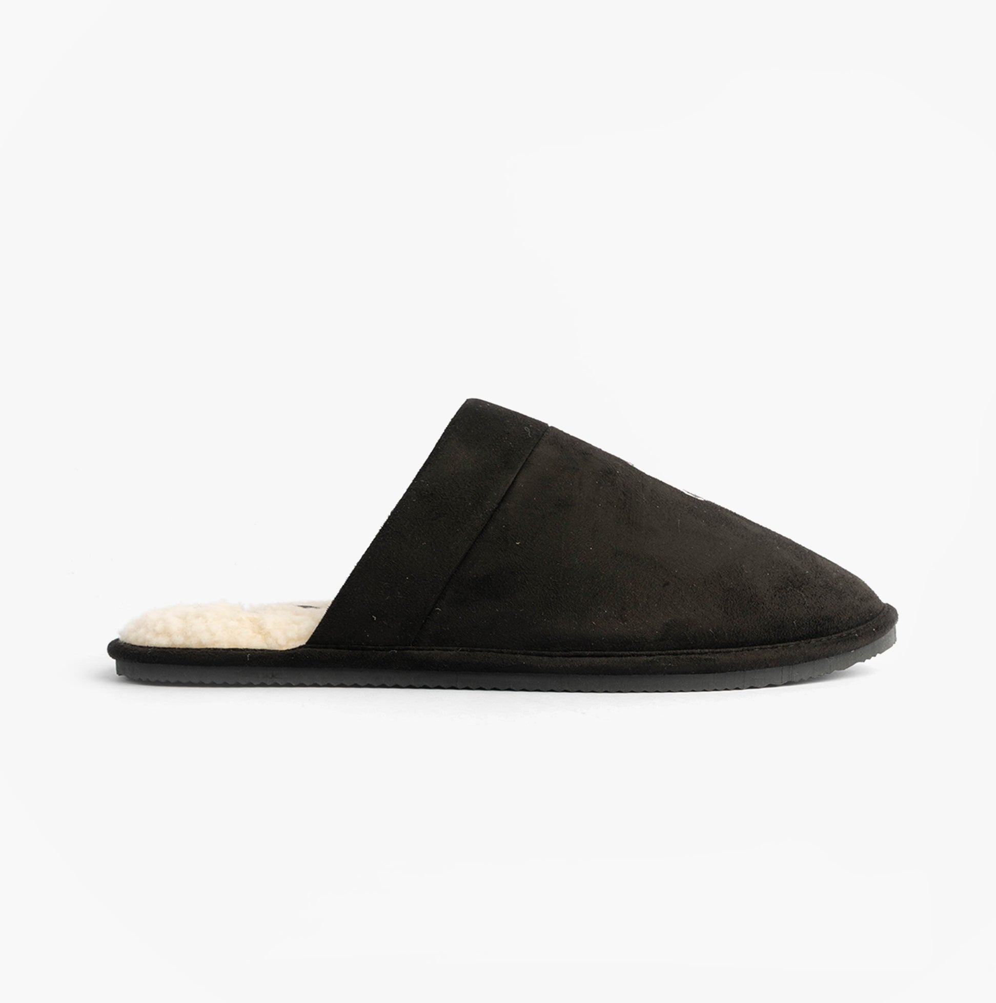 Polo Ralph Lauren KLARENCE Mens Mule Slippers Blackwatch/Cream side view with soft lining and rubber sole.