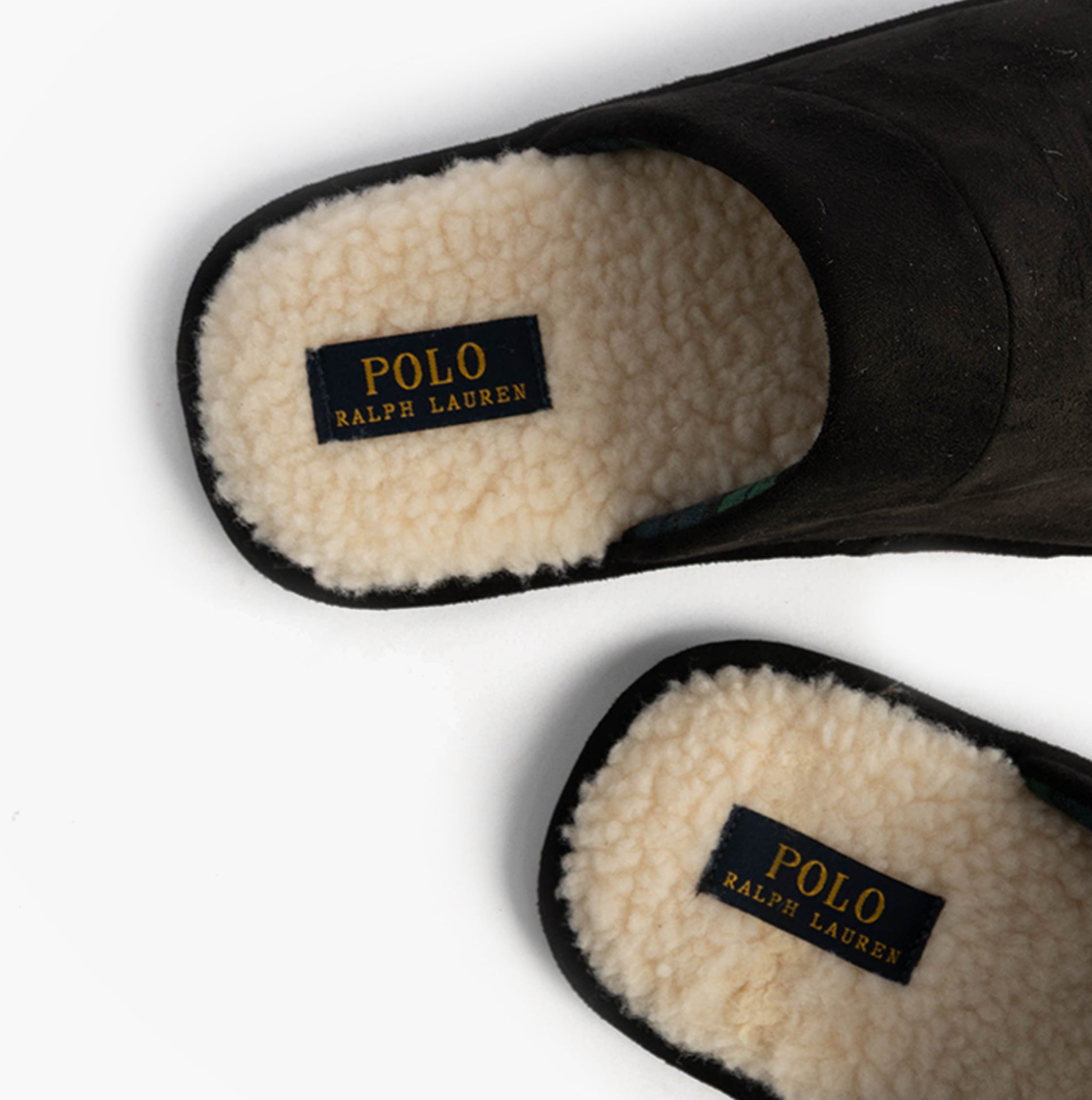 Polo Ralph Lauren KLARENCE Mens Mule Slippers Blackwatch/Cream detail view showing soft textile lining.