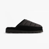 Polo Ralph Lauren READ SCFF II Mens Mule Slippers Black/Cream side view showing the quilted upper and rubber sole.