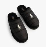 Polo Ralph Lauren READ SCFF II Mens Mule Slippers Black/Cream top view showing quilted design and logo detailing.
