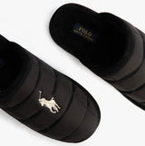 Polo Ralph Lauren READ SCFF II Mens Mule Slippers Black/Cream top view showing textile upper and logo.