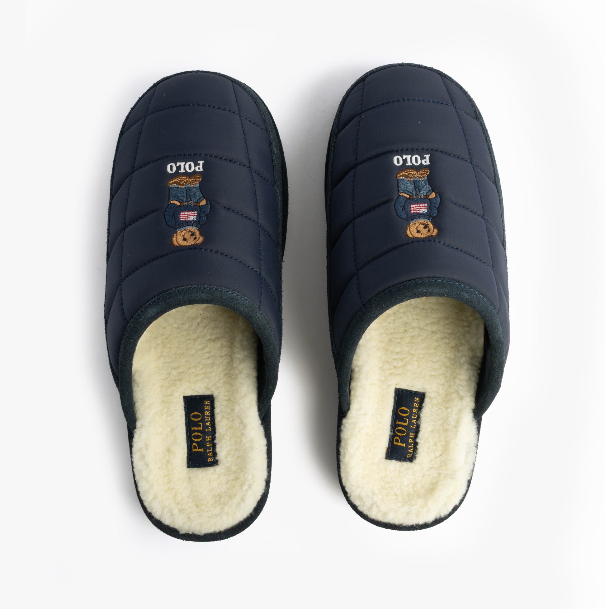 Polo Ralph Lauren READ BEAR Mens Mule Slippers Navy top view with logo and soft lining