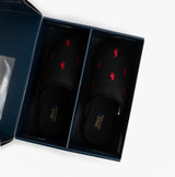 Polo Ralph Lauren READE Suede-Trim Polo Pony Scuff Mule Slipper top view inside gift box