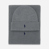 Polo Ralph Lauren Hat and Scarf Set Mens Beanie Fawn Grey Heather