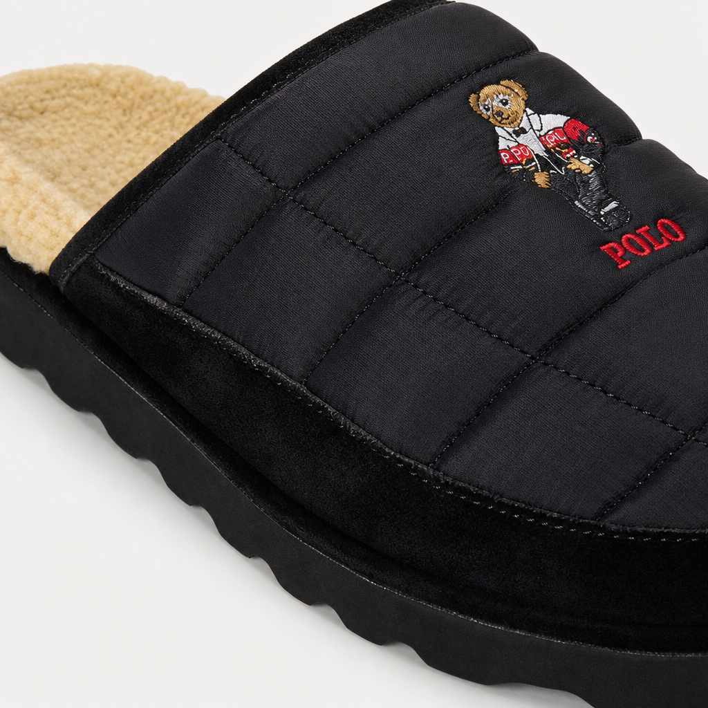Polo Ralph Lauren READE SCF BR Mens Mules Black Nylon with Holiday Bear