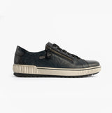 Remonte D0700-15 Womens Leather Causal Shoes Blue side view with lace-up and zip closure.