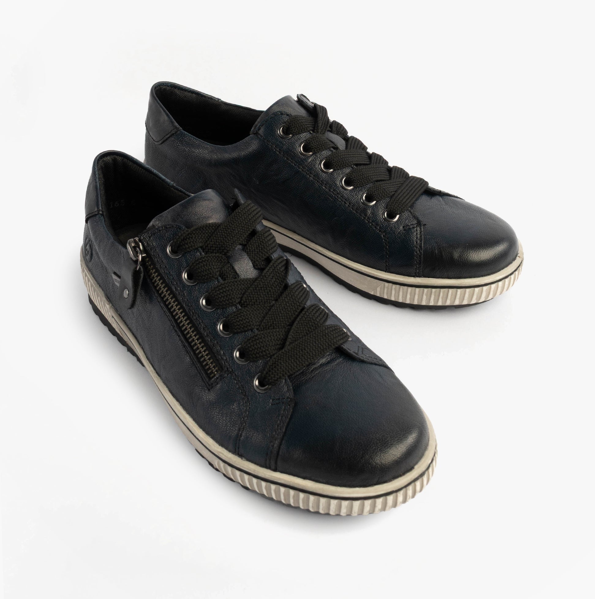 Remonte D0700-15 Womens Leather Causal Shoes Blue side view featuring lace-up and zip closure.