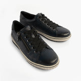 Remonte D0700-15 Womens Leather Causal Shoes Blue side view featuring lace-up and zip closure.