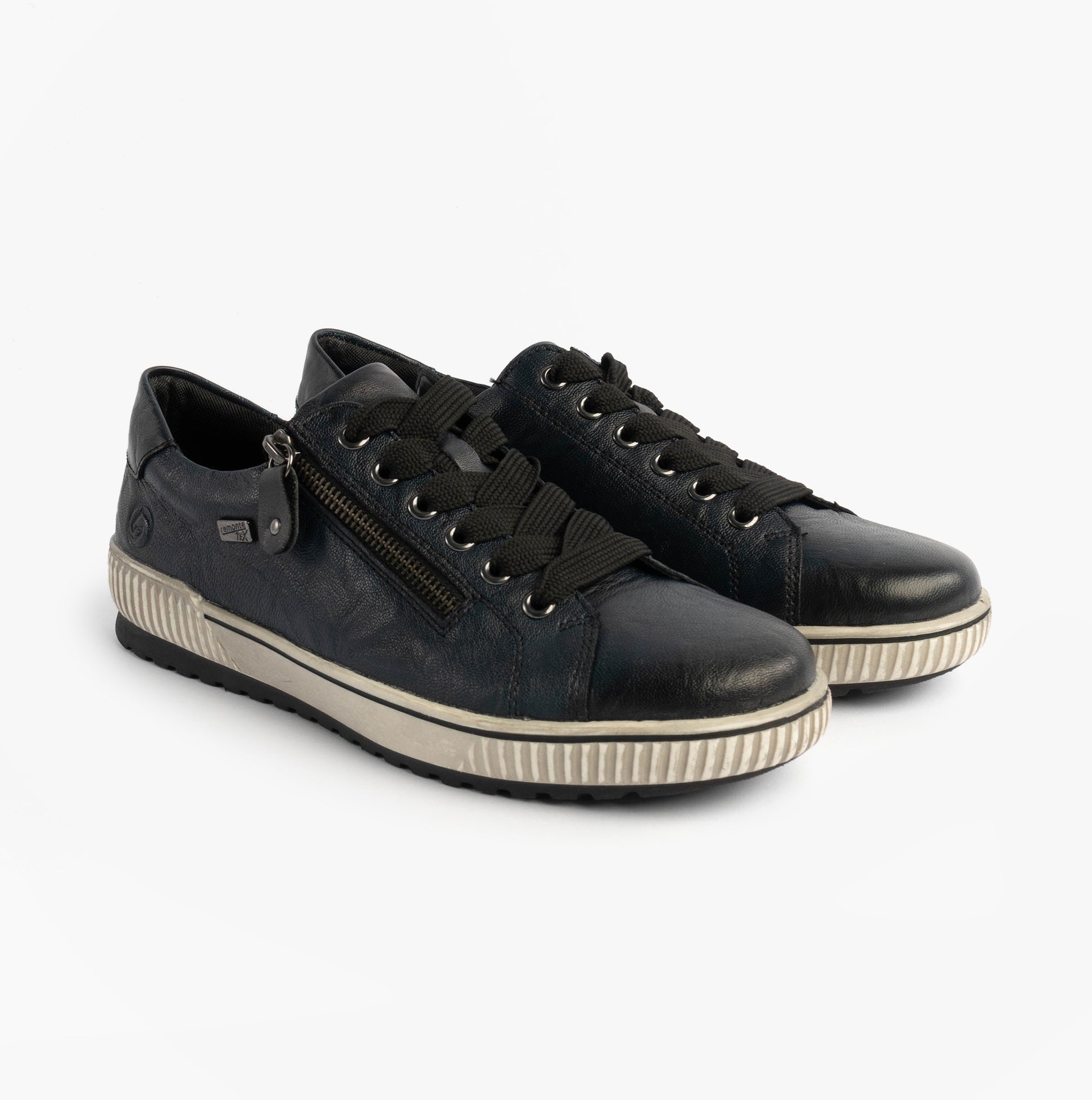 Remonte D0700-15 Womens Leather Causal Shoes Blue side view with lace-up and zip features