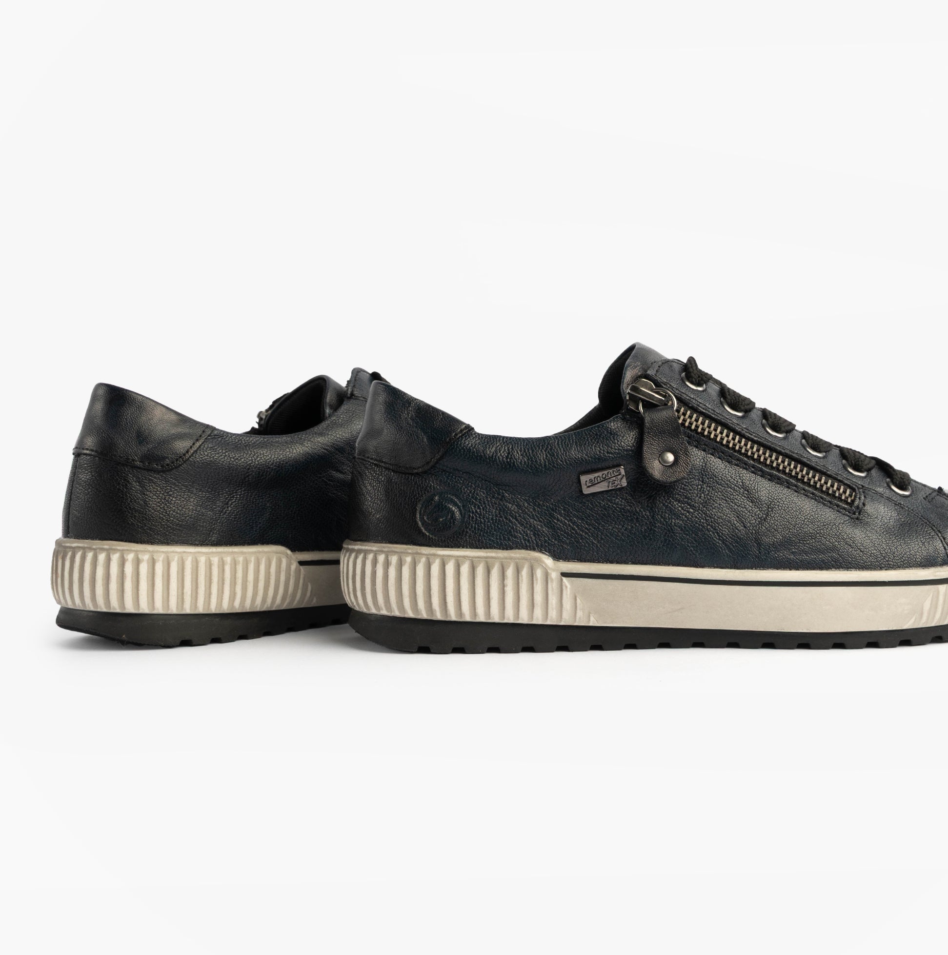 Remonte D0700-15 Womens Leather Causal Shoes Blue side view with zipper and lace-up closure.