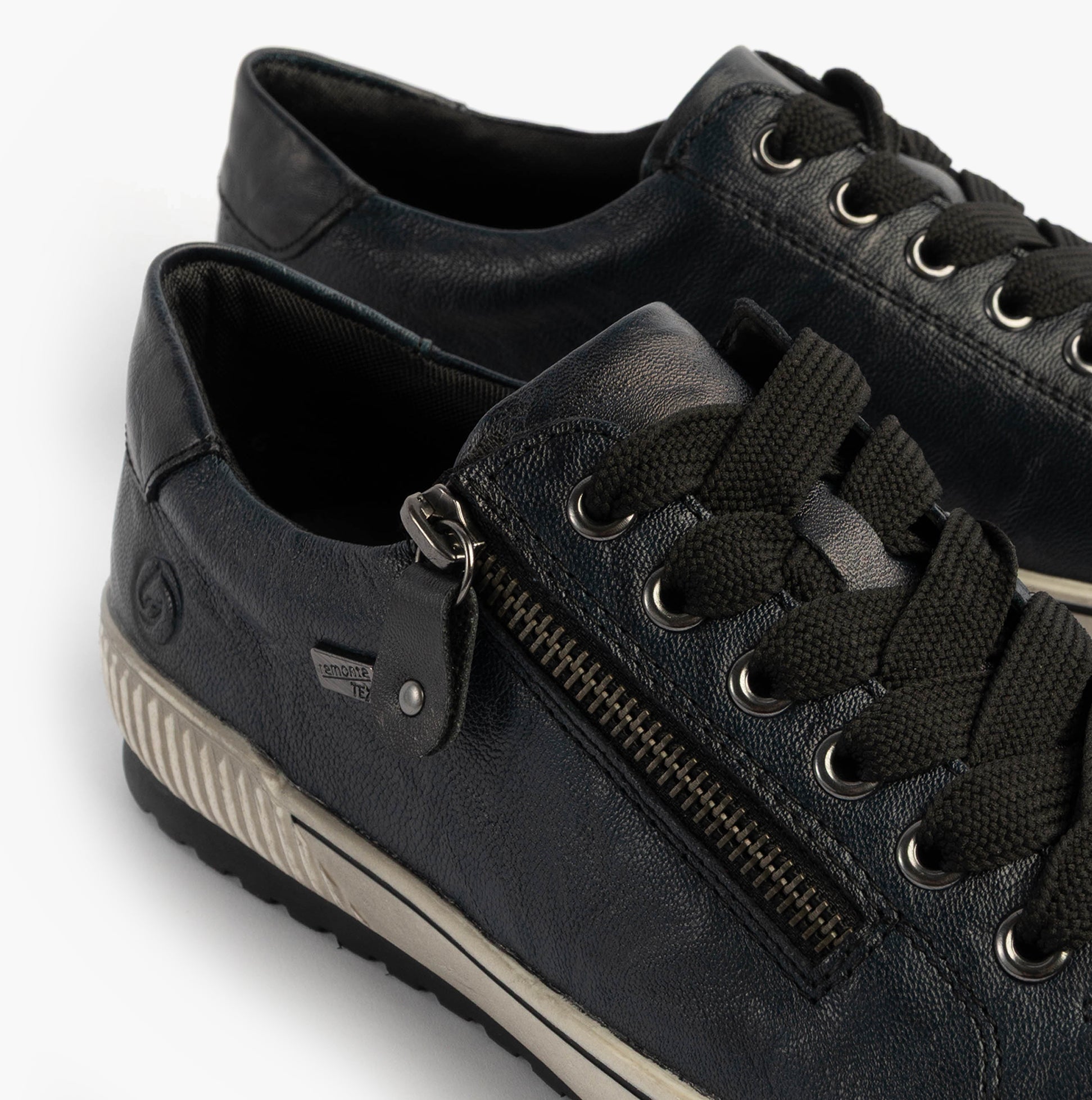 Remonte D0700-15 Womens Leather Causal Shoes Blue detailed view showing lace-up and zip fastening.
