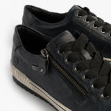Remonte D0700-15 Womens Leather Causal Shoes Blue detailed view showing lace-up and zip fastening.